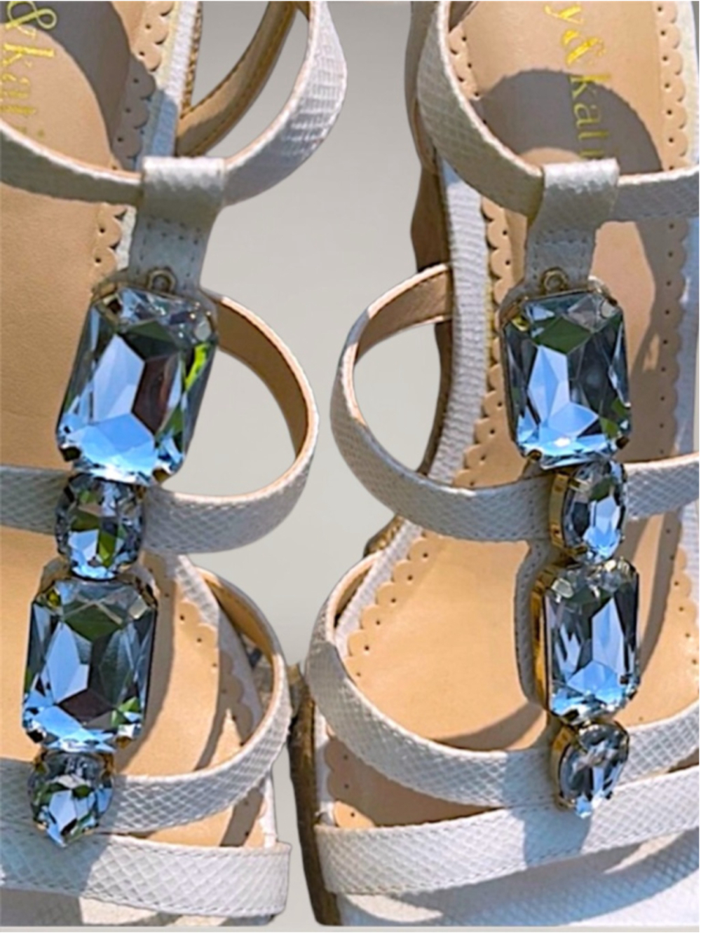 Kelly & Katie Rachel White Jeweled Wedge Sandals – Size 8 - Picture 6 of 11